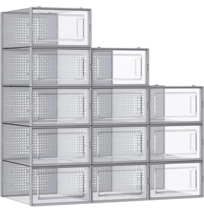 lot 35 image: Songmics 12-Pack Stackable Shoe Storage Organizer -GrayTransparent