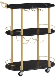 lot 40 image: Hoobro 3-Tier Home Bar Rolling Cart -Marble BlackGold