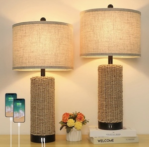 lot 157 image: Set of 2 Farmhouse 26 Table Lamps with USB Ports