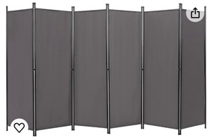 lot 230 image: 6 Panel Gray Fabric Room Divider - 6 Tall