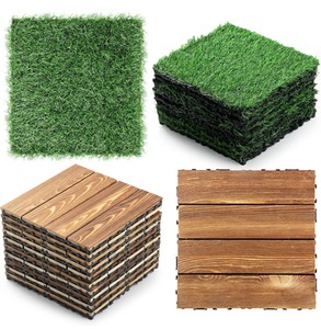 lot 200 image: 24 Piece Wood and Artificial Turf Interlocking Deck Tiles