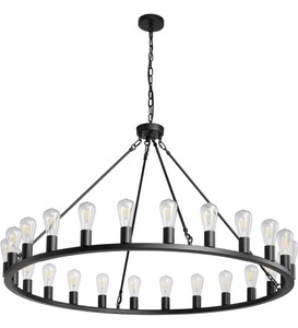 lot 171 image: 24-Light 48 Farmhouse Wagon Wheel Chandelier 8 Chain -Black