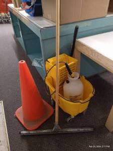 lot 210 image: Mop Bucket, Cone, Squeegee & Sprayer