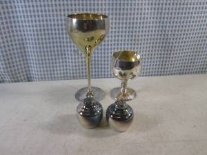 lot 159 image: (CS) WM Rogers Silver Plate Salt & Peppper Shakers and 2 Goblets
