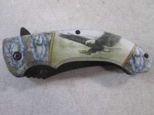lot 181 image: (CNTR) Eagle Design Spring Assist Knife with Belt Clip - 8 18 Open  4 34 Closed - New In Box