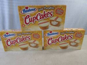 lot 201 image: (B-1) 3 Boxes Hostess Iced Pumpkin Cup Cakes Past Date