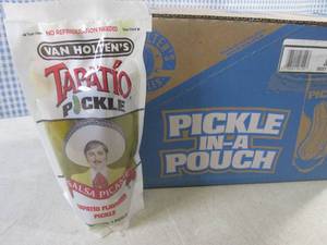 lot 216 image: (B-4) Case of 12 Pickle In A Pouch Jumbo Tapatio Pickles Best by Sept 2024
