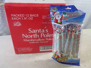 lot 217 image: (C-1) Box of 12 Packs of Santas North Poles Marshmallow Poles