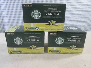 lot 251 image: (B-3) 3 Boxes of Keurig Starbucks Vanilla Coffee K-Cup Pods 10 Per Box Past Date