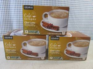 lot 254 image: (B-1) 3 Boxes of Keurig Chai Latte K-Cup Pods 12 Per Box Past Date