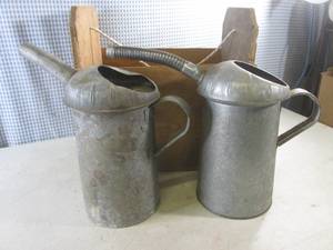 lot 138 image: (G-1) 2 Vintage 1 Gallon Oil Cans