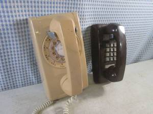 lot 135 image: (CS) Vintage Bell System  Western Electric Wall Mount Rotary Dial Telephone and Wall Mount ITT Push Button Dial Telephone No Cord