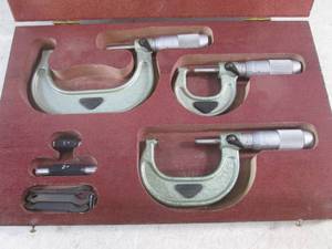lot 10 image: (CSB) Outside Micrometer Set 1, 2 and 3 with Accessories in Wood Box