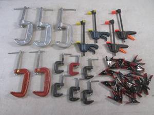 lot 11 image: (CSB) Assortment of C-Clamps, Small Bar Clamps and Small Spring Clamps