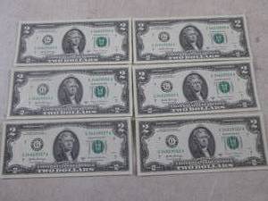 lot 309 image: (CNTR) 6 Uncirculated Consecutive Serial Number $2.00 Bills