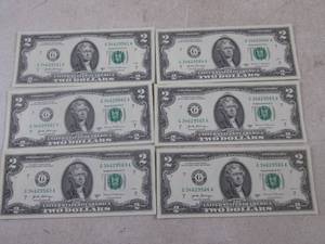 lot 310 image: (CNTR) 6 Uncirculated Consecutive Serial Number $2.00 Bills