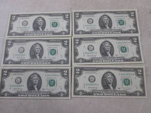 lot 311 image: (CNTR) 6 Uncirculated Consecutive Serial Number $2.00 Bills
