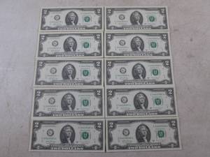 lot 313 image: (CNTR) 10 Uncirculated Consecutive Serial Number $2.00 Bills
