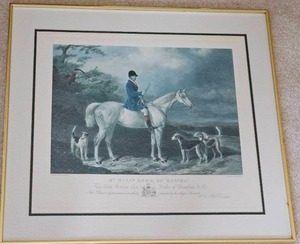 lot 71 image: English Hunt Scene Colored Print of Edward Hacker Engraving  Mr. Will Long on Bertha