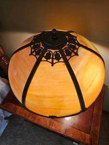 lot 8 image: Vintage Edward Miller Amber Slag Glass Lamp