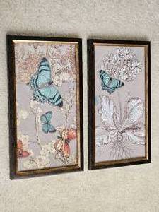 lot 73 image: Charming Butterfly Framed Decor Prints, pair