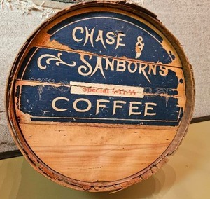 lot 85 image: Vintage Wooden Chase and Sandborns Coffee Barrel