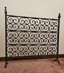 lot 123 image: Vintage Scrolled Iron Fireplace Screen & Tool Set