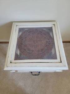 lot 66 image: Gorgeous French Provincial Bedside Table with Rustic Glass Surface