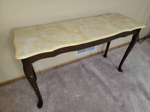 lot 45 image: Classic Carved Mahogany Console Table with Faux Stone Surface
