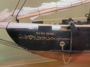 lot 98 image: Clipper Ship Fishing Schooner Model in Glass Display Case  Were Here