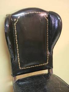 lot 76 image: Antique Black Leather Tacked Accent Chair