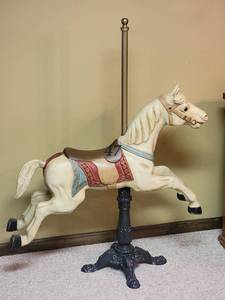 lot 97 image: Whimsical Painted Carousel Horse on Stand