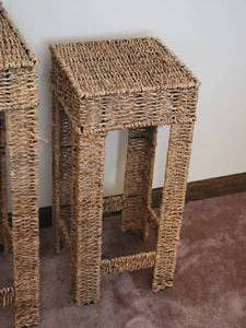 lot 37 image: Woven Raffia Plant Display Stands, 2