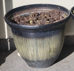 lot 93 image: Green and Mocha Drip Ceramic Planters, pair