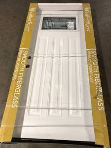 Feather River Doors 37.5 in. x 81.625 in. Preston Patina Craftsman Unfinished Smooth Right-Hand Inswing Fiberglass Prehung Front Door  Customer Returns See Pictures