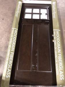 Feather River Doors 37.5 in. x 81.625 in. 6 Lite Craftsman Stained Chestnut Mahogany Left-Hand Inswing Fiberglass Prehung Front Door   Customer Returns See Pictures