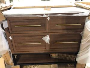 Home Decorators Collection Corley 42 in. W x 19 in. D x 34 in. H Single Sink Bath Vanity in Spiced Walnut with White Engineered Stone Top Customer Returns See Pictures