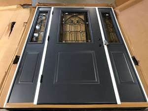 36 in. x 80 in. Right-HandInswing 12 Lite Ardsley Decorative Glass Marine Steel Prehung Front Door with Sidelites by JELD-WENCustomer Returns See Pictures