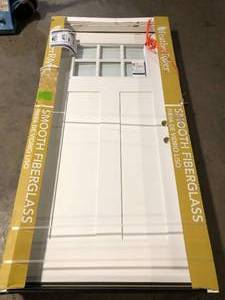 Feather River Doors 36 in. x 80 in. 6 Lite Clear Craftsman Unfinished Smooth Left-Hand Inswing Fiberglass Prehung Front Door Customer Returns See Pictures