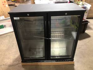Koolmore 35 in. W 7.4 cu. ft. 2-Glass Door Counter Height Back Bar Cooler Refrigerator with LED Lighting in Black      Customer Returns See Pictures