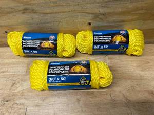 lot 66 image: KINGCORD Lot of 3- Polypropylene Rope (38 x 50 Each)