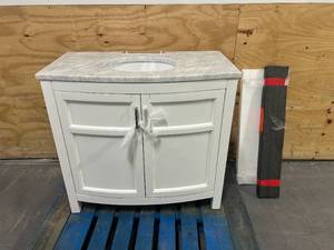 lot 57 image: ALLEN  ROTH Moravia 36-in White Undermount Single Sink Bathroom Vanity with Carrara Natural Marble Top