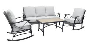 lot 1 image: STYLE SELECTIONS Wallingford 4-Piece Patio Conversation Set with Off-white Cushions (Retails for $828.00)