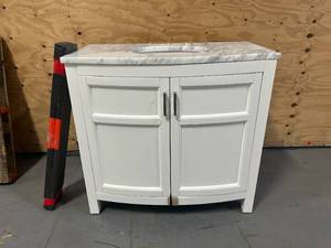 lot 12A image: ALLEN  ROTH Moravia 36-in White Undermount Single Sink Bathroom Vanity with Carrara Natural Marble Top and Backsplash
