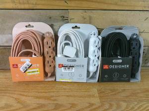 lot 79 image: Set of 3 Globe Electric 12 3 Outlet Extension Cords-Black-White-Apricot