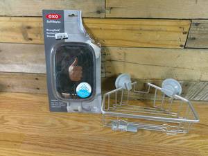 lot 112 image: Tub Shower Suction Corner Basket and Mirror with Hooks