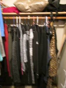lot 41 image: Large variety of Brand Name Womens outerwear both casual and dress up plus a bathrobe, suit and dress as well as pajama bottoms and more