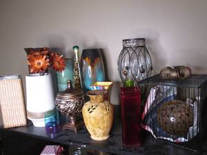 lot 48 image: Vast collection of decorative vases in an array of styles, colors and materials