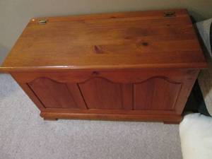 lot 70 image: Splendidly Solid carved wood cedar storage chest measures approximately 381620