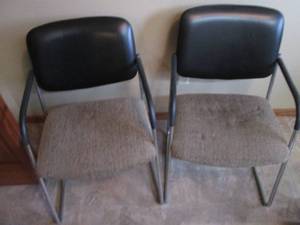 lot 78 image: Pair of Padded seat and Back waiting room style arm chairs